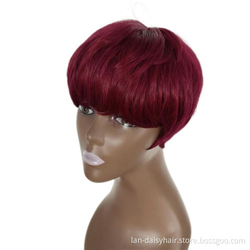 Real Cheap African Ladies 9a Grade Wig Short Human Hair Wig Purple color Virgin None Lace Wigs For Black Women